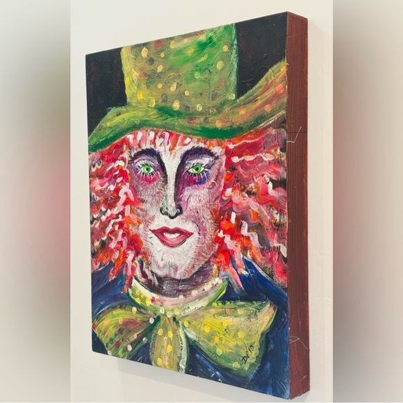 Fine Original Art Canvas Painting Mad Hatter 2010 Vintage ARTIST SIGNED 16 x 20”